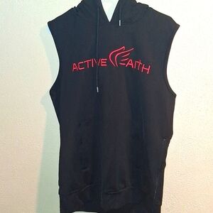 Active Faith Sleeveless Hoodie Size M In Jesus Name I Play Black Red Stretch